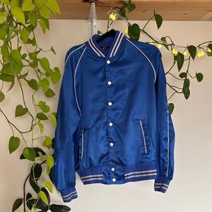 Vintage Blue Satin Bomber Jacket - Unbranded